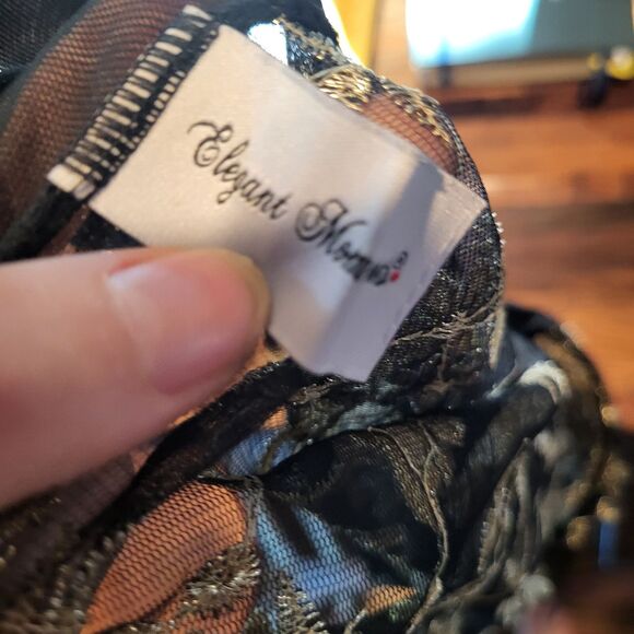 Elegant Moments Gold and Black Mesh with Floral Applique Babydoll Lingerie Sz S - Picture 4 of 5